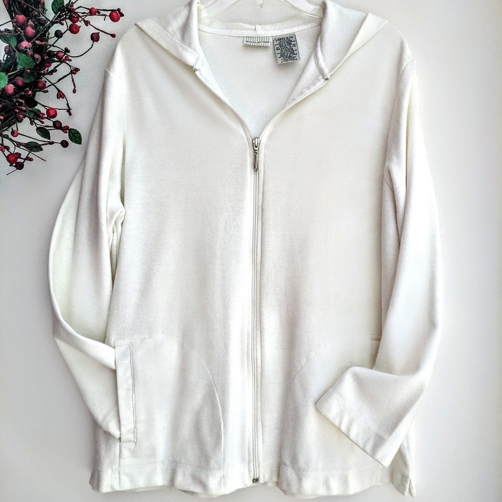 White Stag White Zip Waffle Cotton Zip Front Hoodie LG
